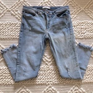 Zara Basic Z1975 Distressed Fringed Ankle Skinny Jeans